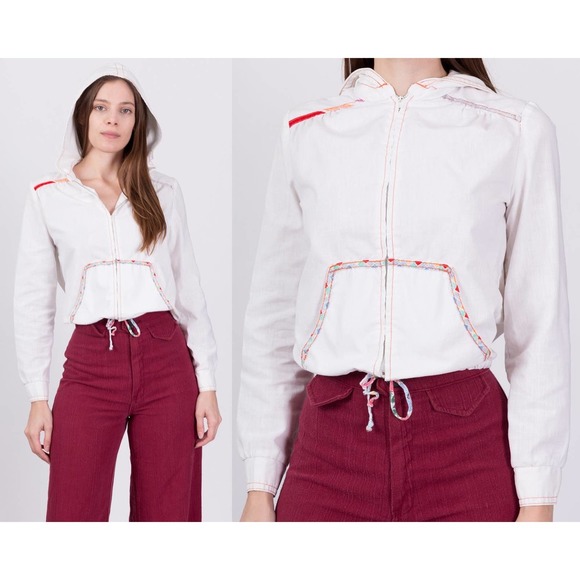 60s 70s Cropped Hoodie Jacket - Small | Vintage Contrast‎ Stitch Jacket - Picture 1 of 7